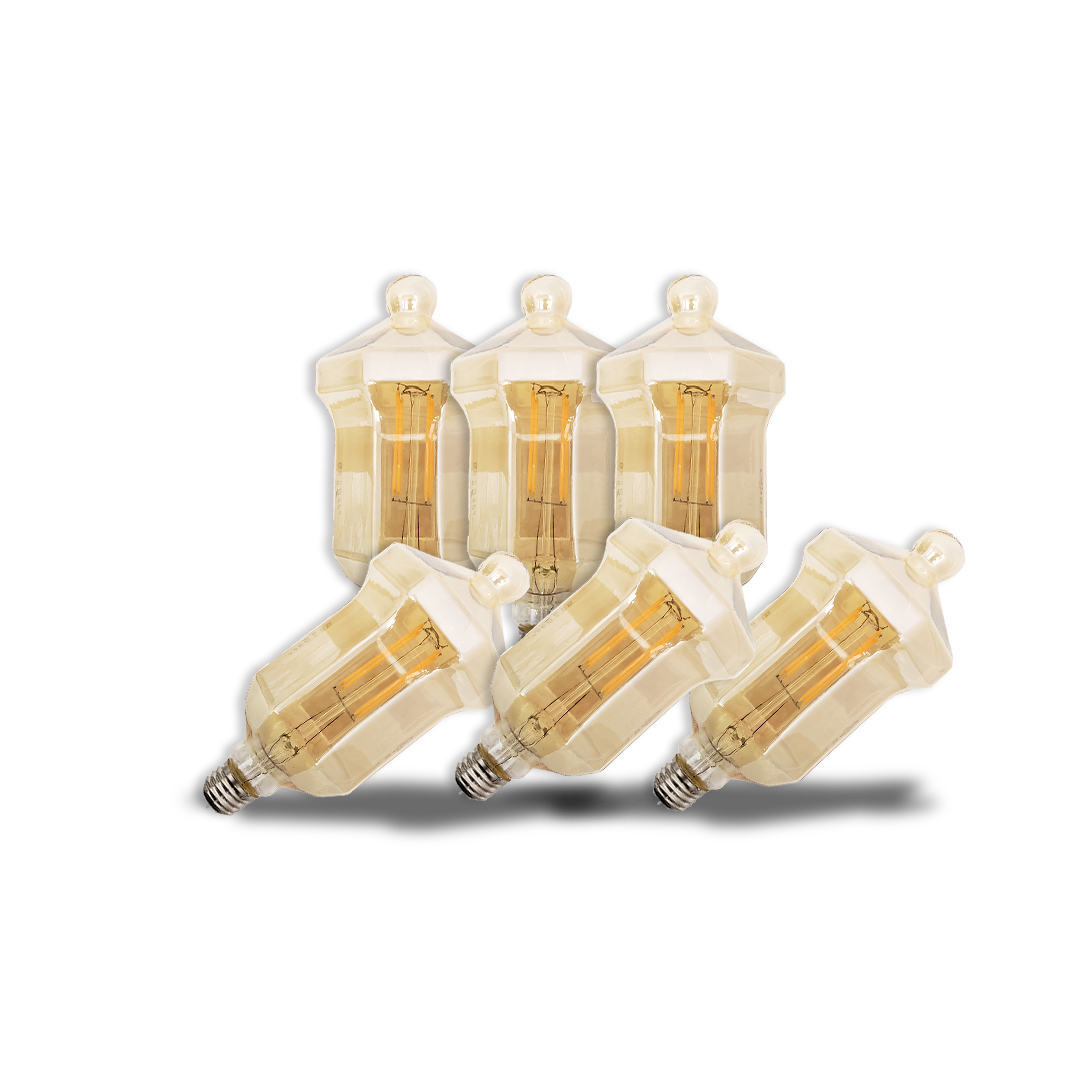 LED E26/E27 4W LANTERN SHAPE WITH 4 SUPPORTS DIM 2200K AMBER D:4.5" L:8.5" DIM