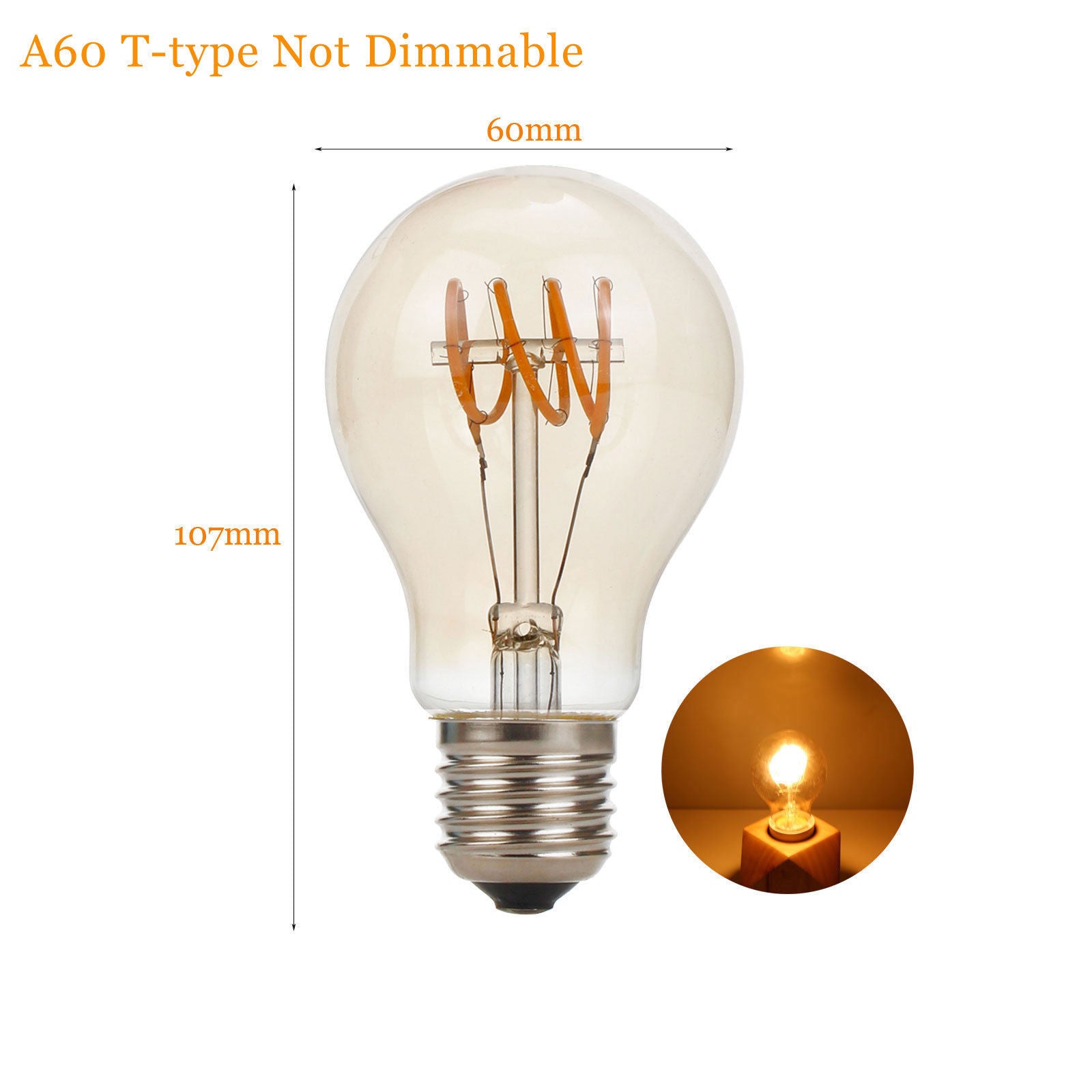 A19 Dimmable Vintage Spiral LED Filament Lights Bulb Amber Glass LED, 25W Equivalent,Warm White 2200K, E26 Base 210 Lumans