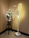 LED Music Note Floor Lamp – Silver Base with Silver Music Note back on LED – Dimmable (Height 64.5”) Watts: 53W CRI>70 Light: 3000K, 4000K, 5000K Controlled with Remote or floor switch